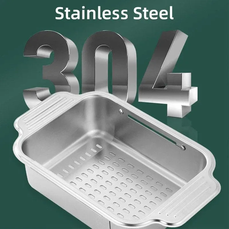 304 Stainless Steel Retractable Sink Drain Basket Kitchen Storage Rack
