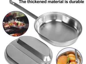 Portable Outdoor Stainless Steel Lunch Box Long Handle Oval Camping Cookware