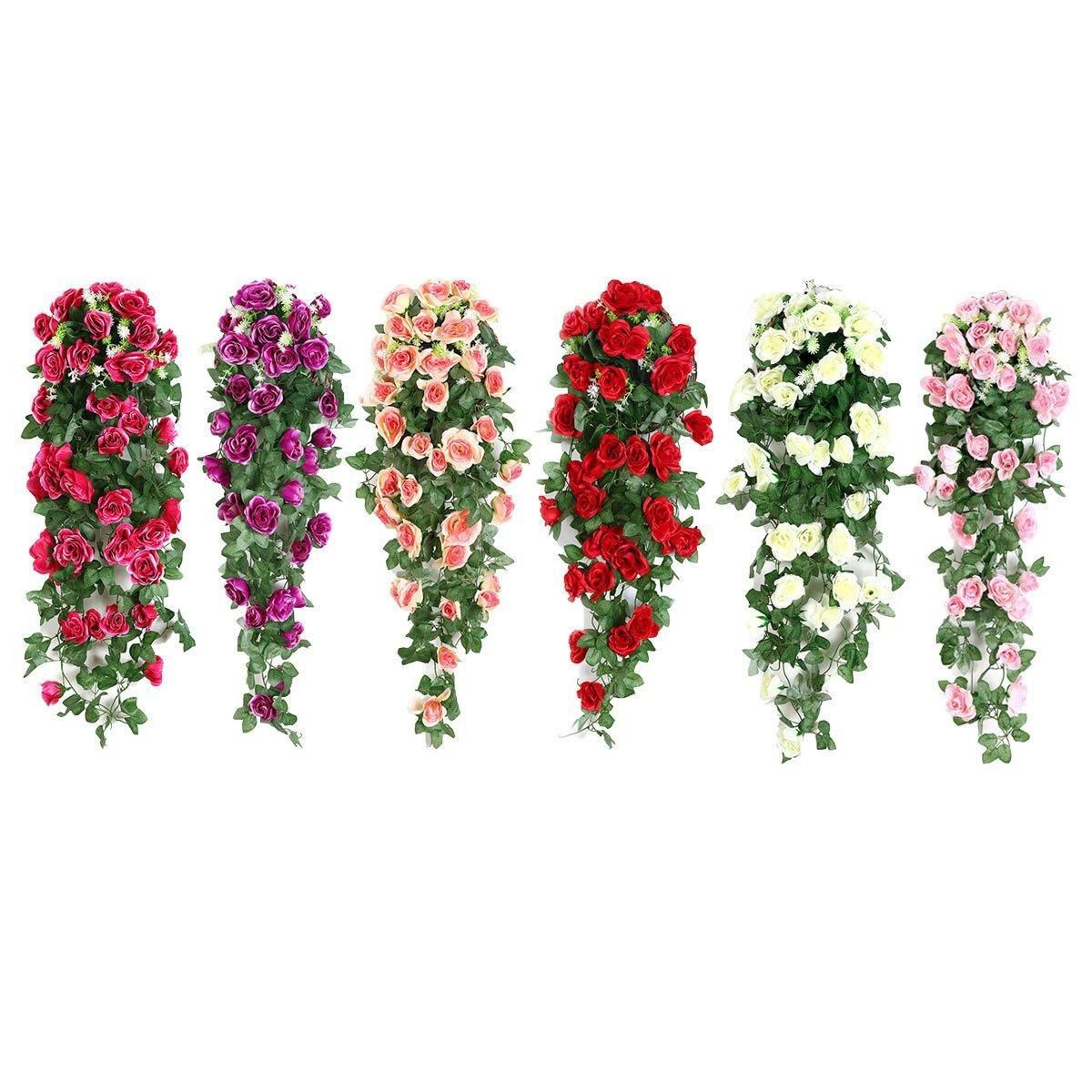2PCS Artificial Rose Flower Garland Hanging Vine Home Wall Decor Fake Rattan
