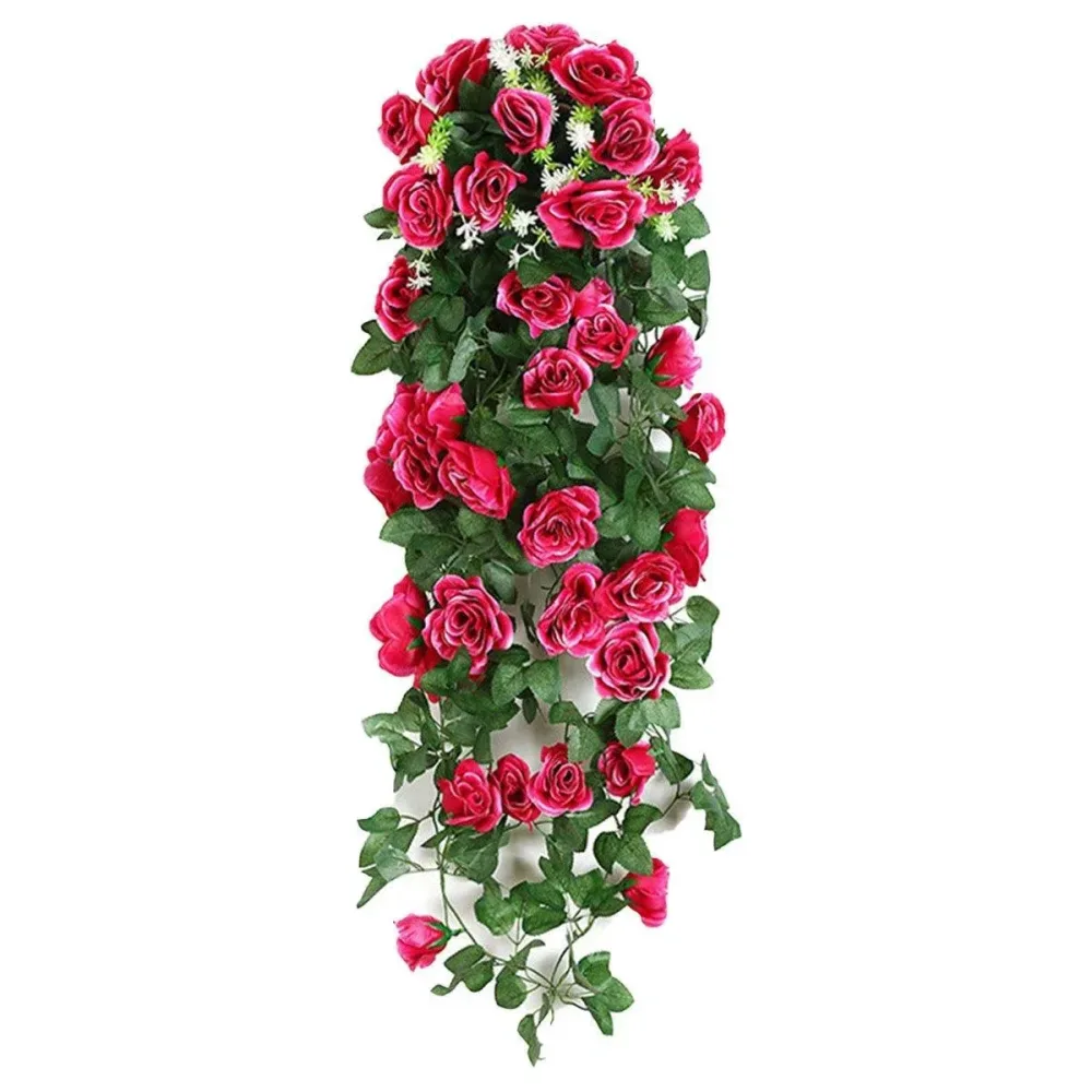 2PCS Artificial Rose Flower Garland Hanging Vine Home Wall Decor Fake Rattan
