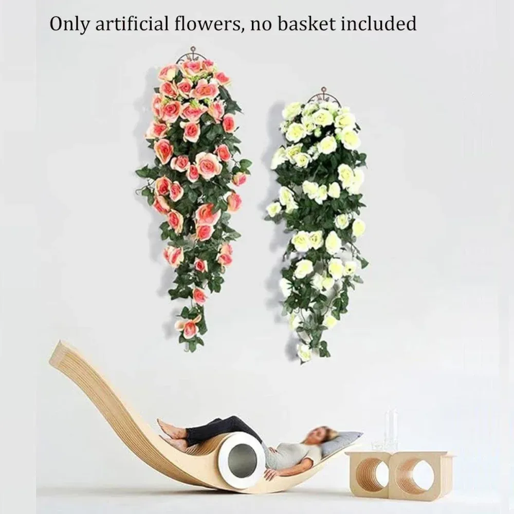 2PCS Artificial Rose Flower Garland Hanging Vine Home Wall Decor Fake Rattan