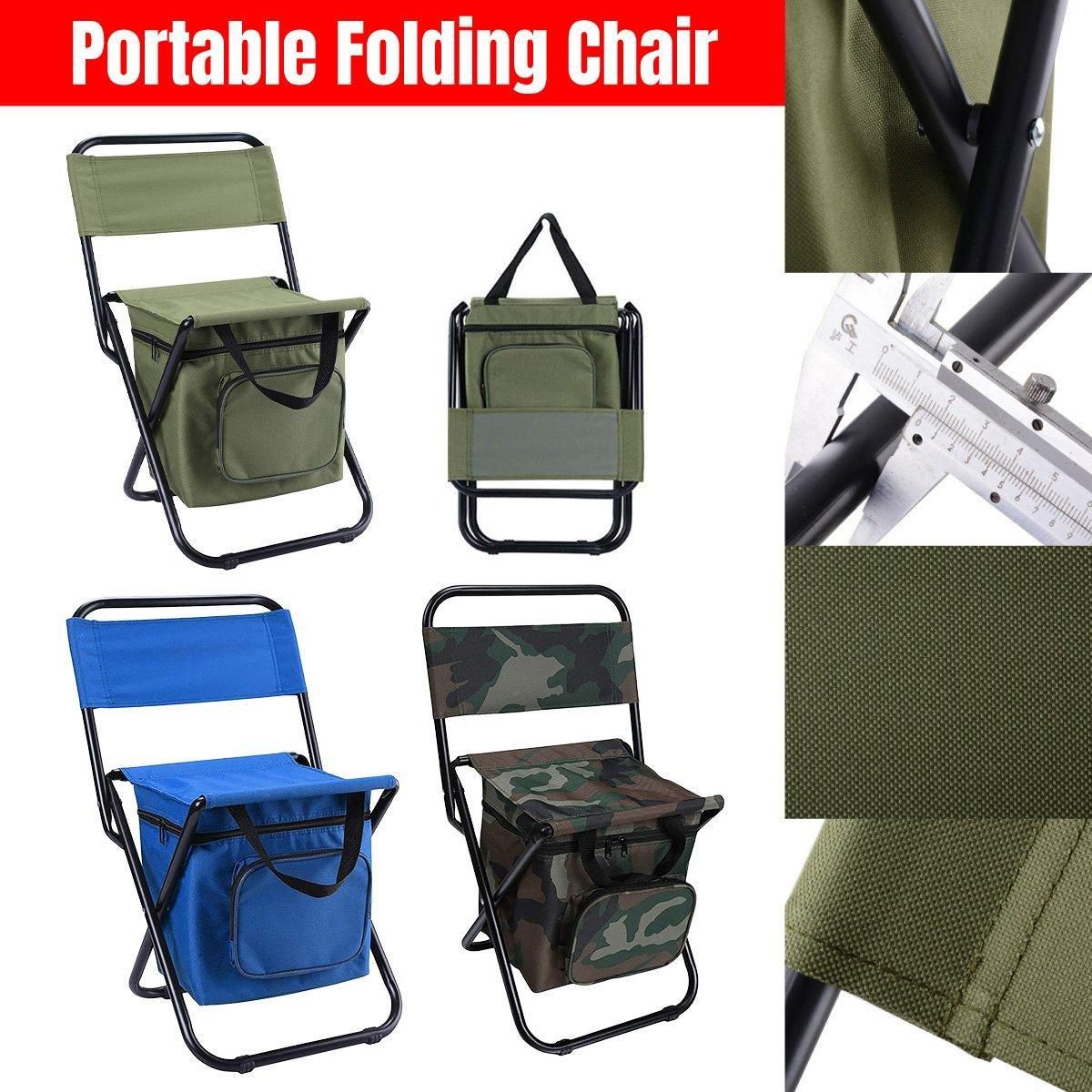 Folding Camping Chair w/ Storage Bag Lightweight Portable Outdoor Fishing Stool