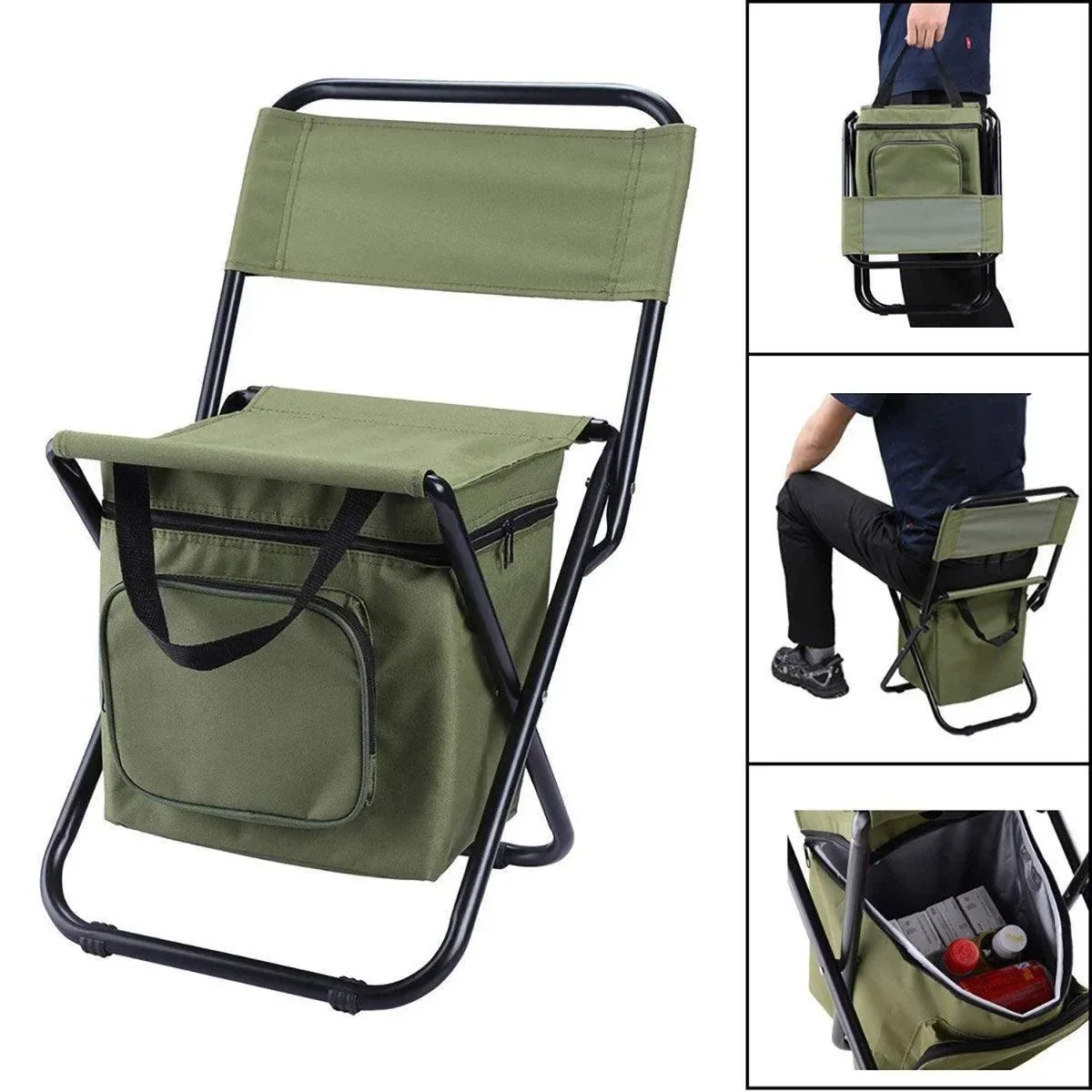 Folding Camping Chair w/ Storage Bag Lightweight Portable Outdoor Fishing Stool