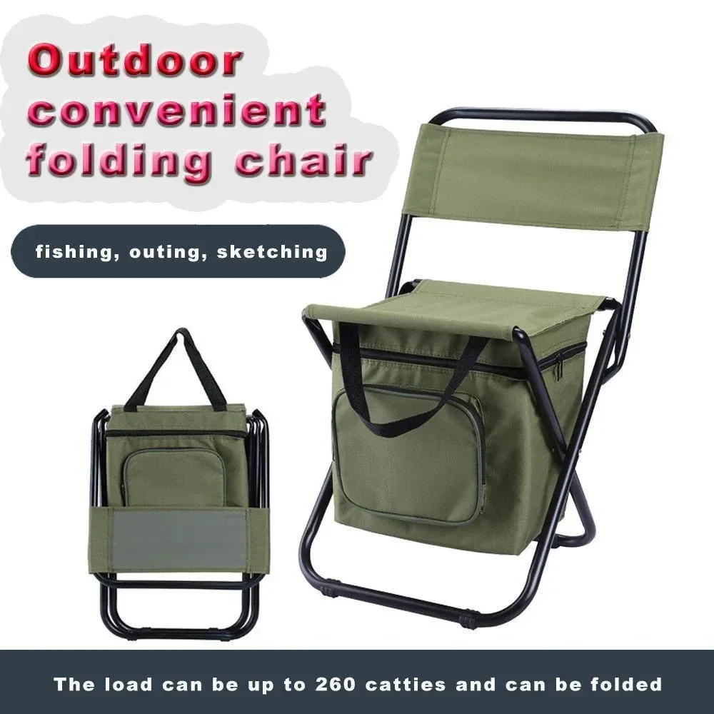 Folding Camping Chair w/ Storage Bag Lightweight Portable Outdoor Fishing Stool