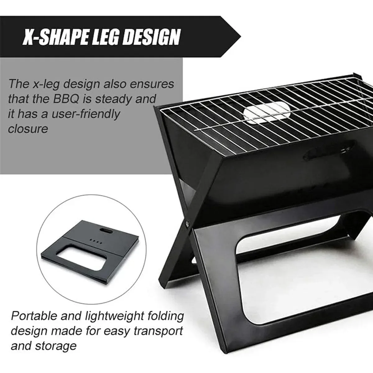 Grillz BBQ Grill Charcoal Smoker Outdoor Portable Camping Folding Steel Barbecue