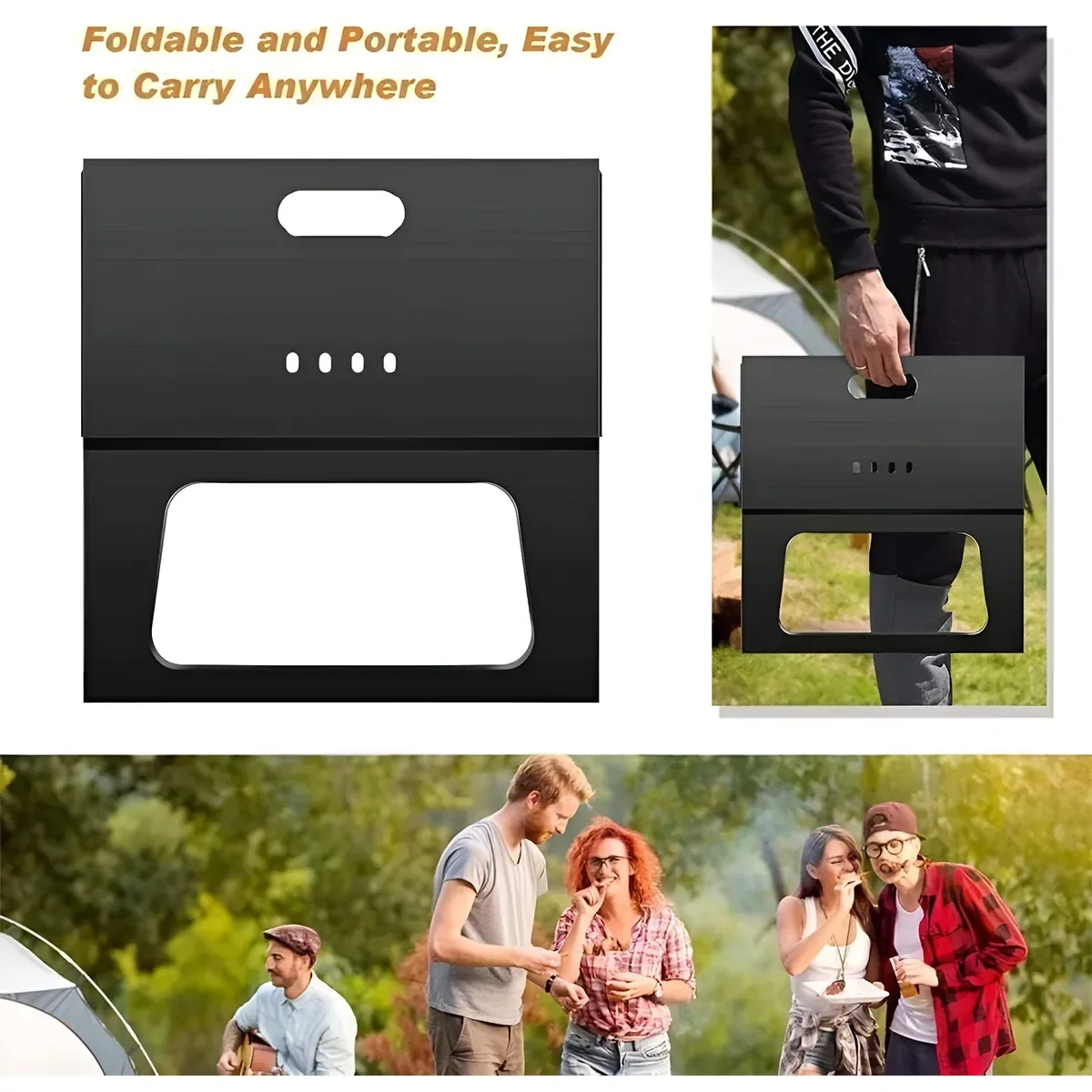 Grillz BBQ Grill Charcoal Smoker Outdoor Portable Camping Folding Steel Barbecue