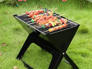 Grillz BBQ Grill Charcoal Smoker Outdoor Portable Camping Folding Steel Barbecue