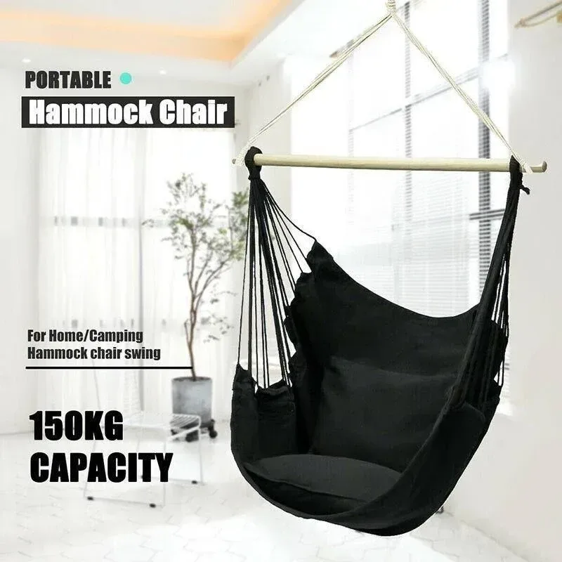 Portable Hanging Hammock Chair Swing Garden Outdoor Camping Soft - White