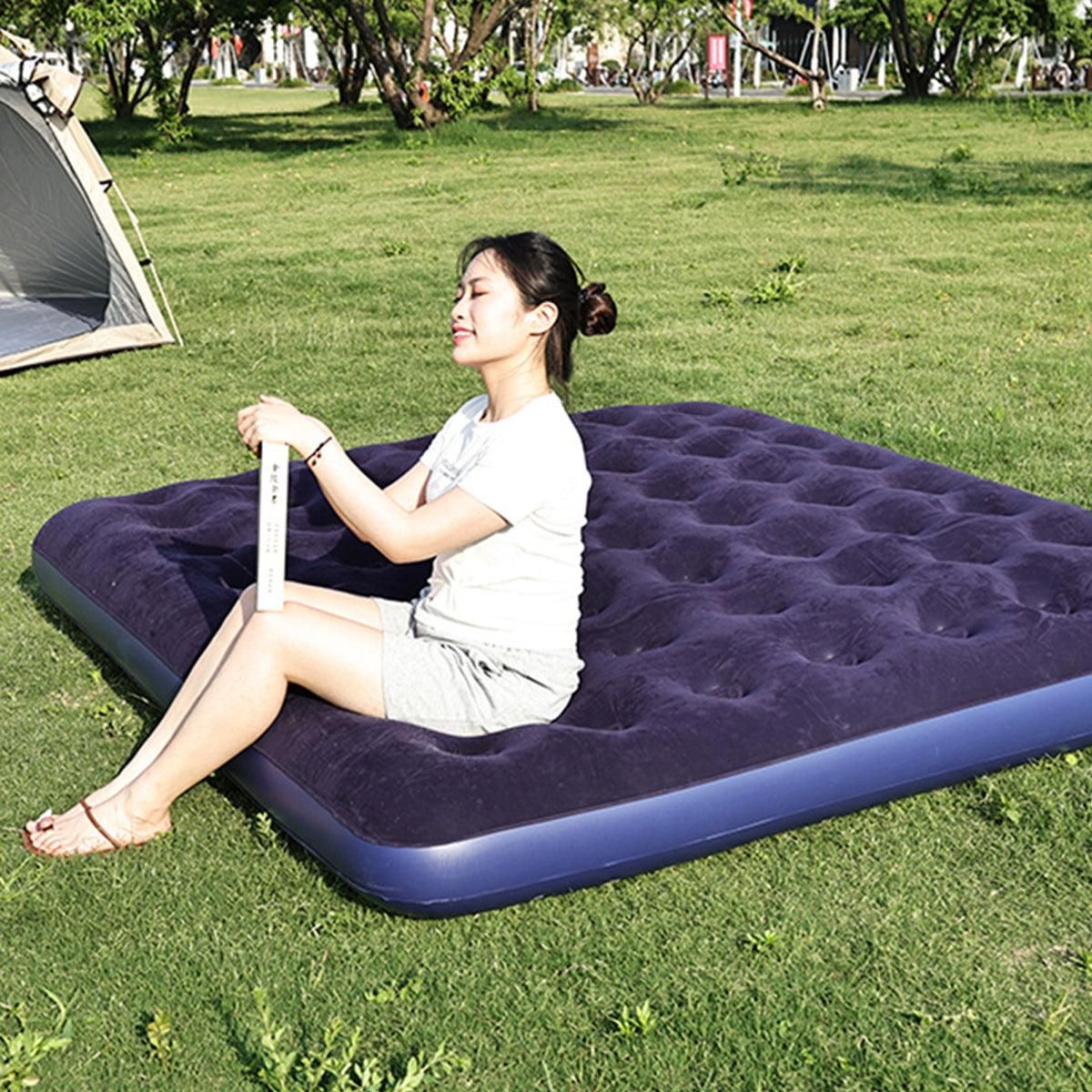 Single Inflatable Airbed 186x96cm Easy Inflate Flocked Air Mattress for Camping