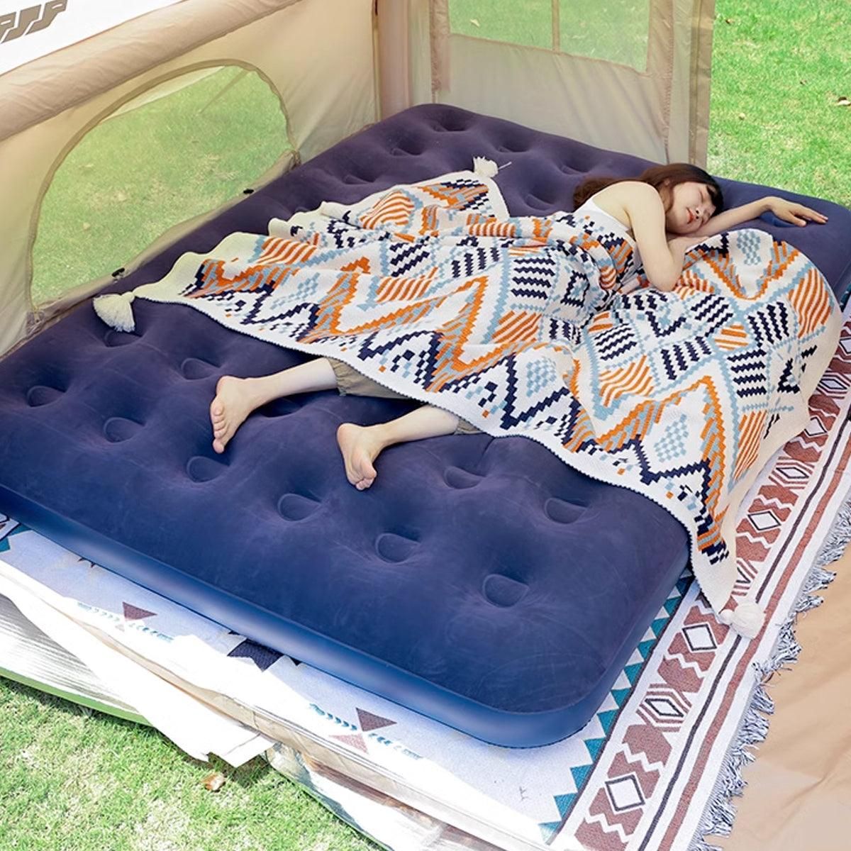 Single Inflatable Airbed 186x96cm Easy Inflate Flocked Air Mattress for Camping