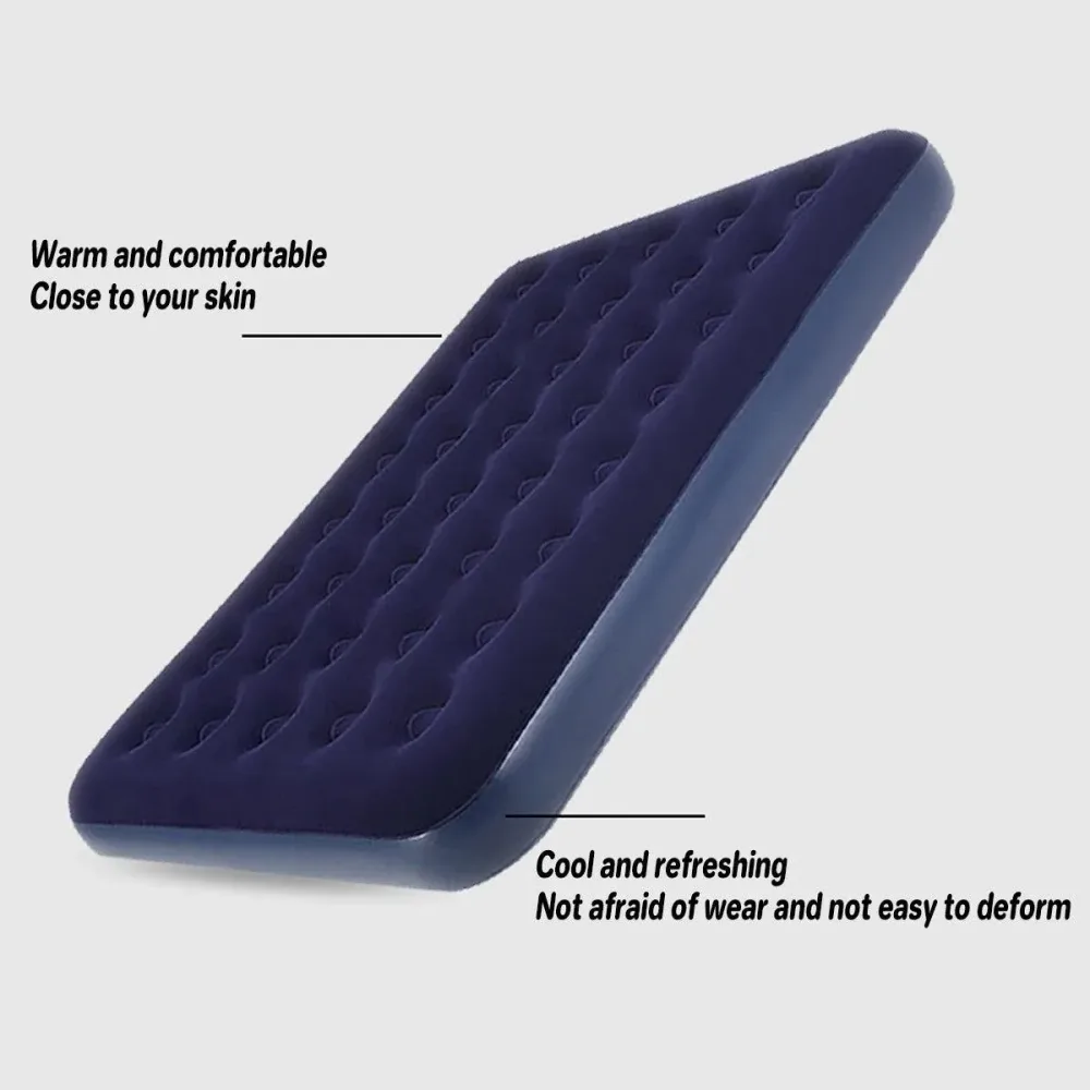 Single Inflatable Airbed 186x96cm Easy Inflate Flocked Air Mattress for Camping