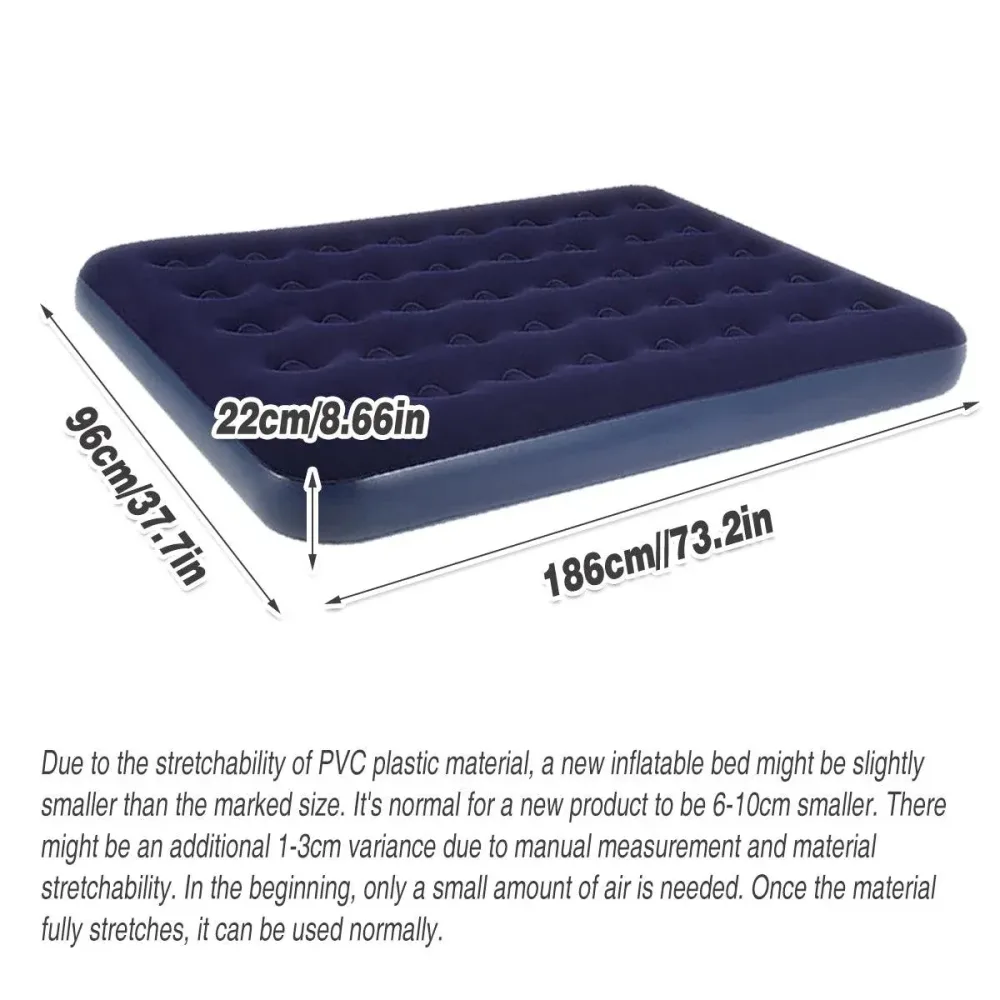Single Inflatable Airbed 186x96cm Easy Inflate Flocked Air Mattress for Camping