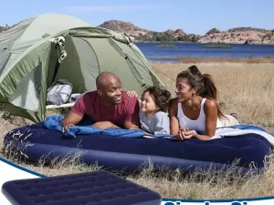 Single Inflatable Airbed 186x96cm Easy Inflate Flocked Air Mattress for Camping