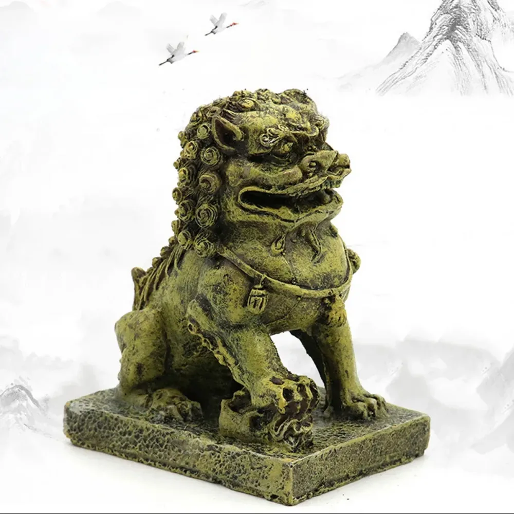 Resin Guardian Lion Statue Ornament Aquarium Decor Fish Tank Desktop Display