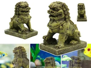 Resin Guardian Lion Statue Ornament Aquarium Decor Fish Tank Desktop Display