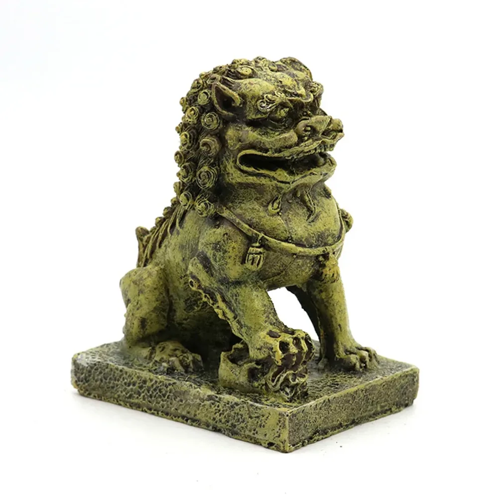 Resin Guardian Lion Statue Ornament Aquarium Decor Fish Tank Desktop Display