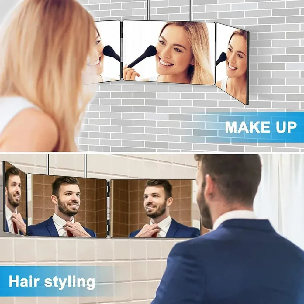 3Way Makeup Mirror for Hair Cutting Styling Hanging Beauty Tool Adjustable
