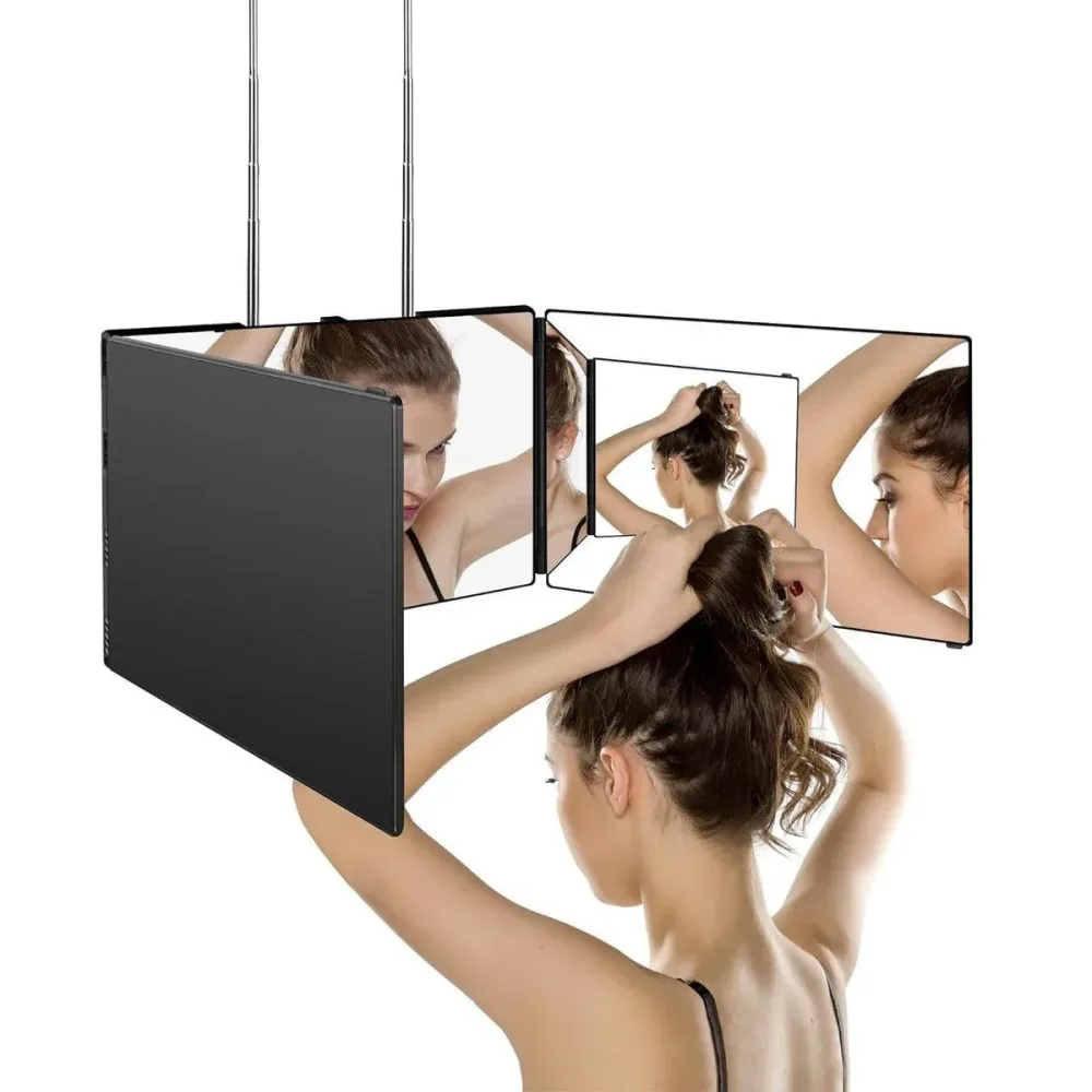 3Way Makeup Mirror for Hair Cutting Styling Hanging Beauty Tool Adjustable