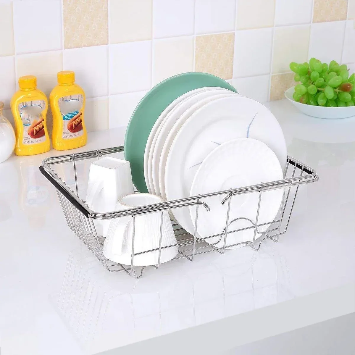 Stainless Steel Sink Draining Basket Telescopic Dish Rack Kitchen Storage Holder