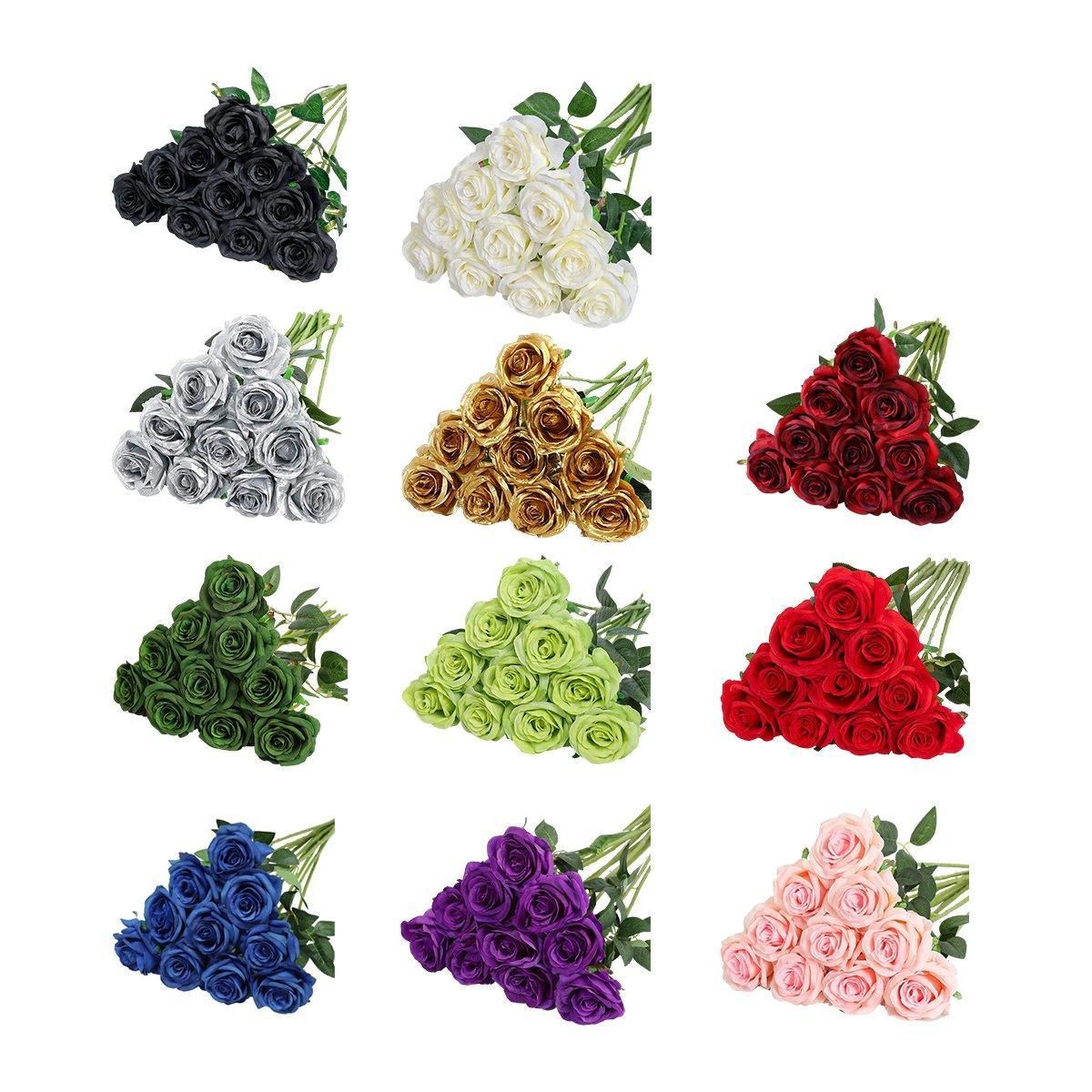 10pcs Artificial Silk Simulation Rose Flowers - Wedding Party Home Decorations
