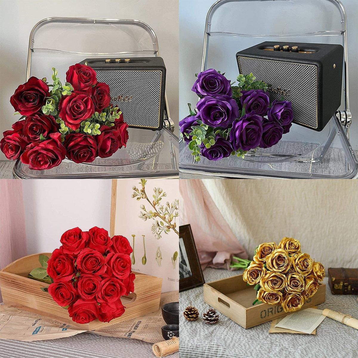 10pcs Artificial Silk Simulation Rose Flowers - Wedding Party Home Decorations