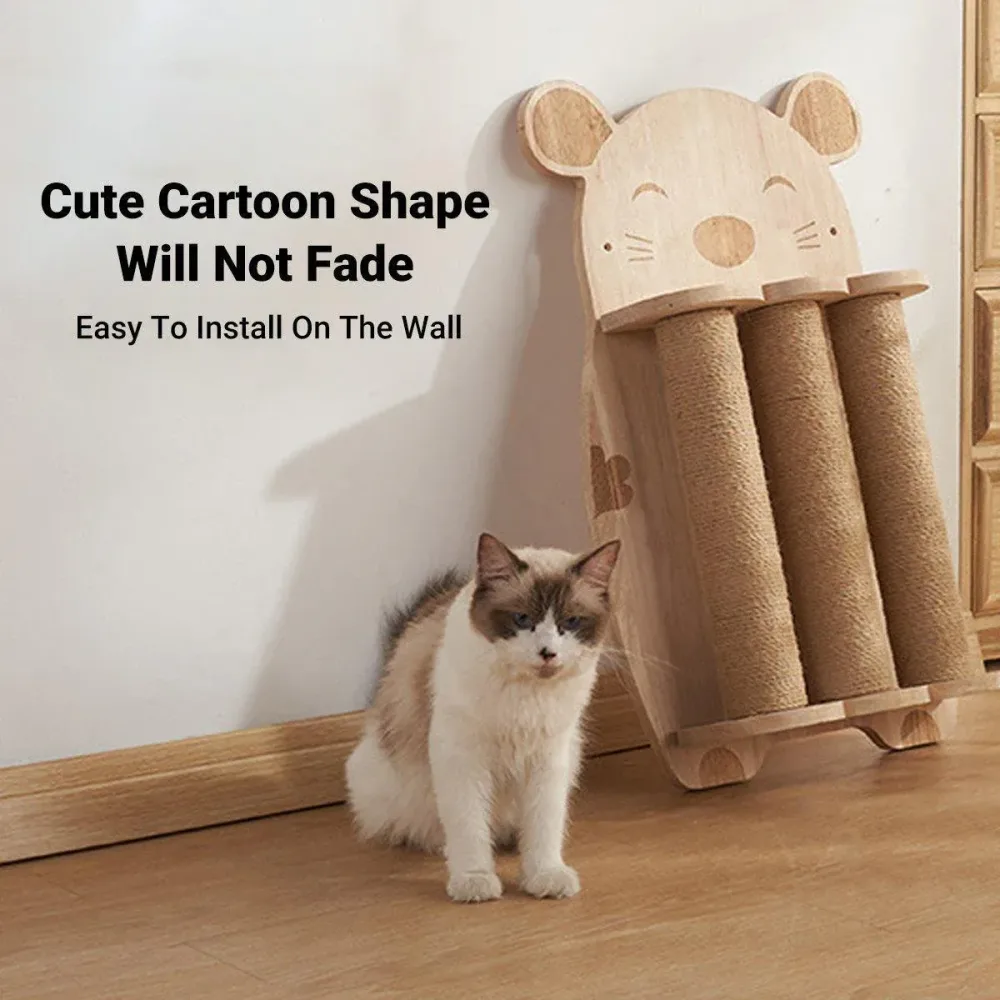 2Style Wood Wall-Mounted Natural Sisal Rope Cat Scratching Claw Grinding Pet Toy