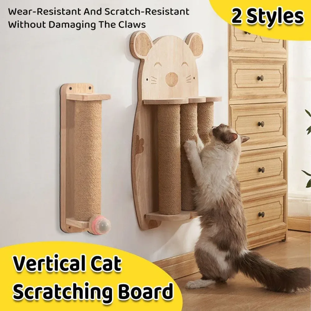 2Style Wood Wall-Mounted Natural Sisal Rope Cat Scratching Claw Grinding Pet Toy