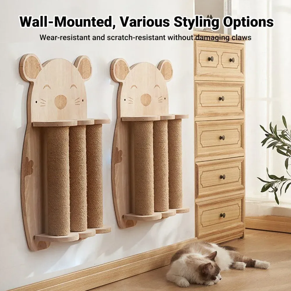 2Style Wood Wall-Mounted Natural Sisal Rope Cat Scratching Claw Grinding Pet Toy