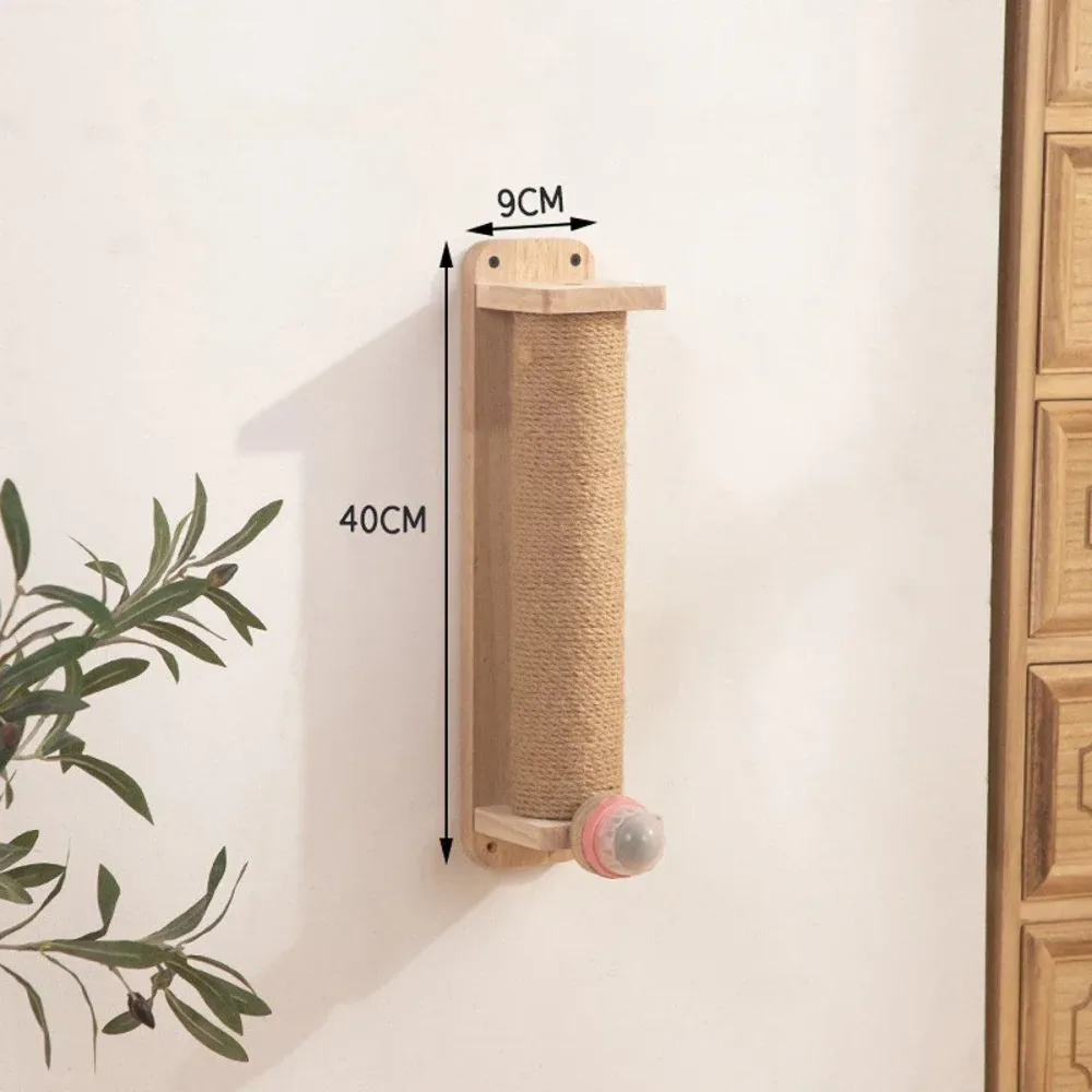 2Style Wood Wall-Mounted Natural Sisal Rope Cat Scratching Claw Grinding Pet Toy