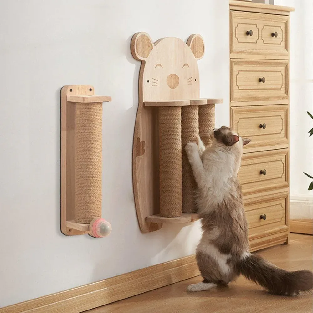 2Style Wood Wall-Mounted Natural Sisal Rope Cat Scratching Claw Grinding Pet Toy