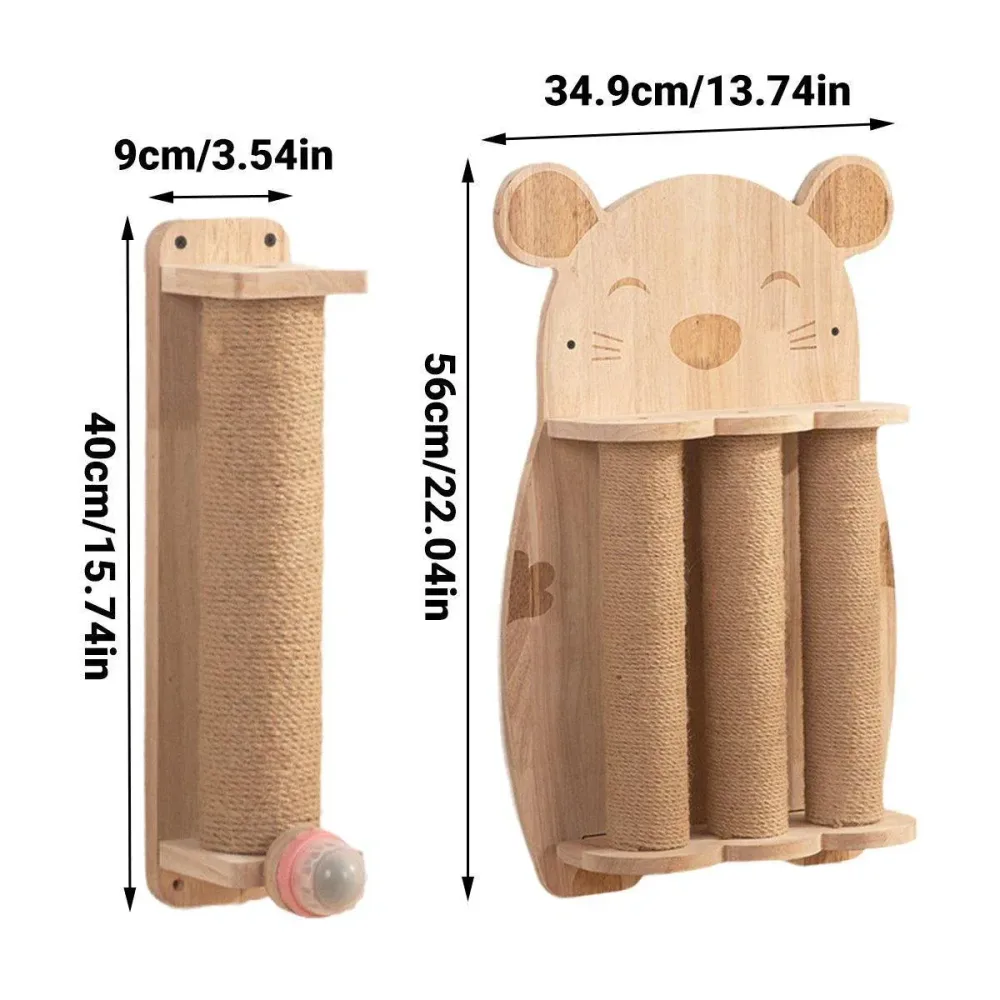 2Style Wood Wall-Mounted Natural Sisal Rope Cat Scratching Claw Grinding Pet Toy