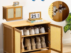 Shoe Changing Cabinet Bamboo Material Space Saving for Entryway Hallway Home Use