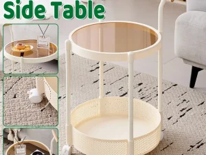 Movable Side Table Rolling Caster Wheels 2 Tier for Living Room