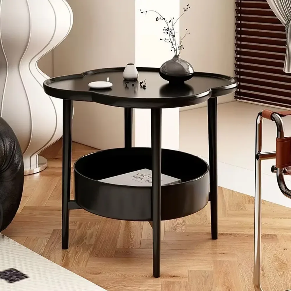 Trendy Black Round Coffee Side Table Modern Minimalist End Table for Living Room