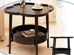 Trendy Black Round Coffee Side Table Modern Minimalist End Table for Living Room