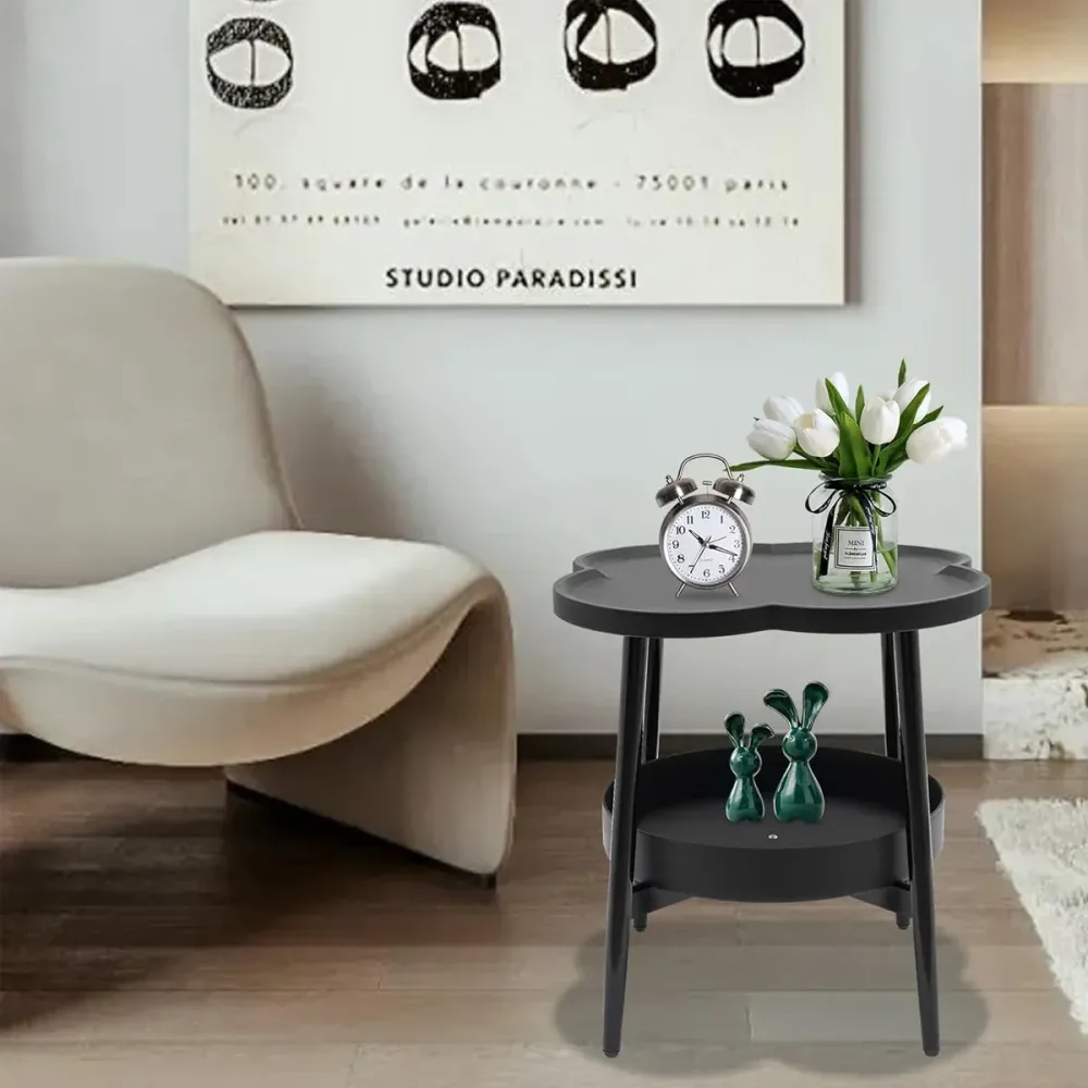 Trendy Black Round Coffee Side Table Modern Minimalist End Table for Living Room