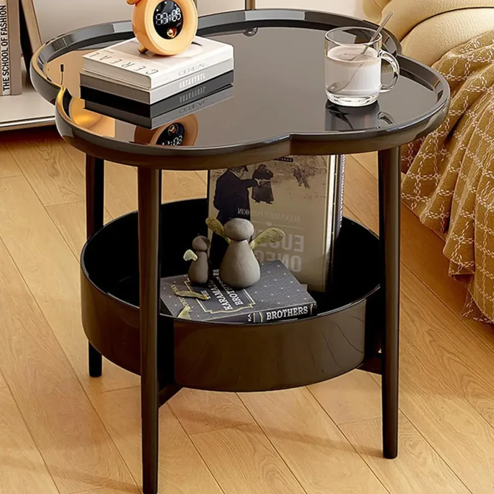 Trendy Black Round Coffee Side Table Modern Minimalist End Table for Living Room
