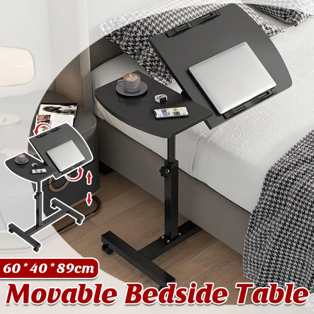 Bedside Table Mobile Height Adjustable Rotatable with Wheels Sturdy Durable