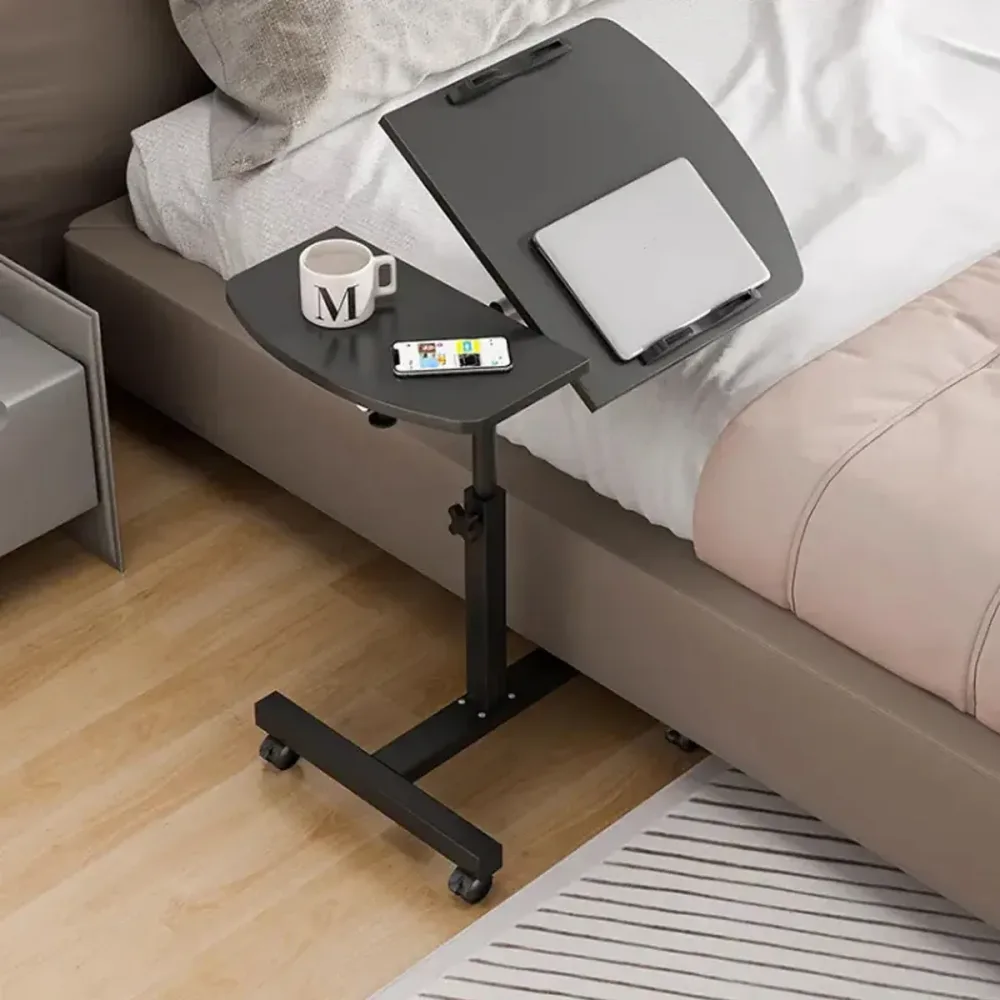 Bedside Table Mobile Height Adjustable Rotatable with Wheels Sturdy Durable