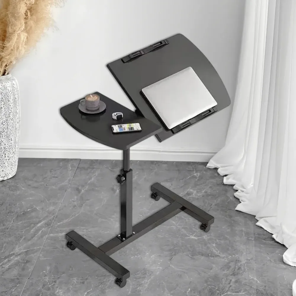 Bedside Table Mobile Height Adjustable Rotatable with Wheels Sturdy Durable