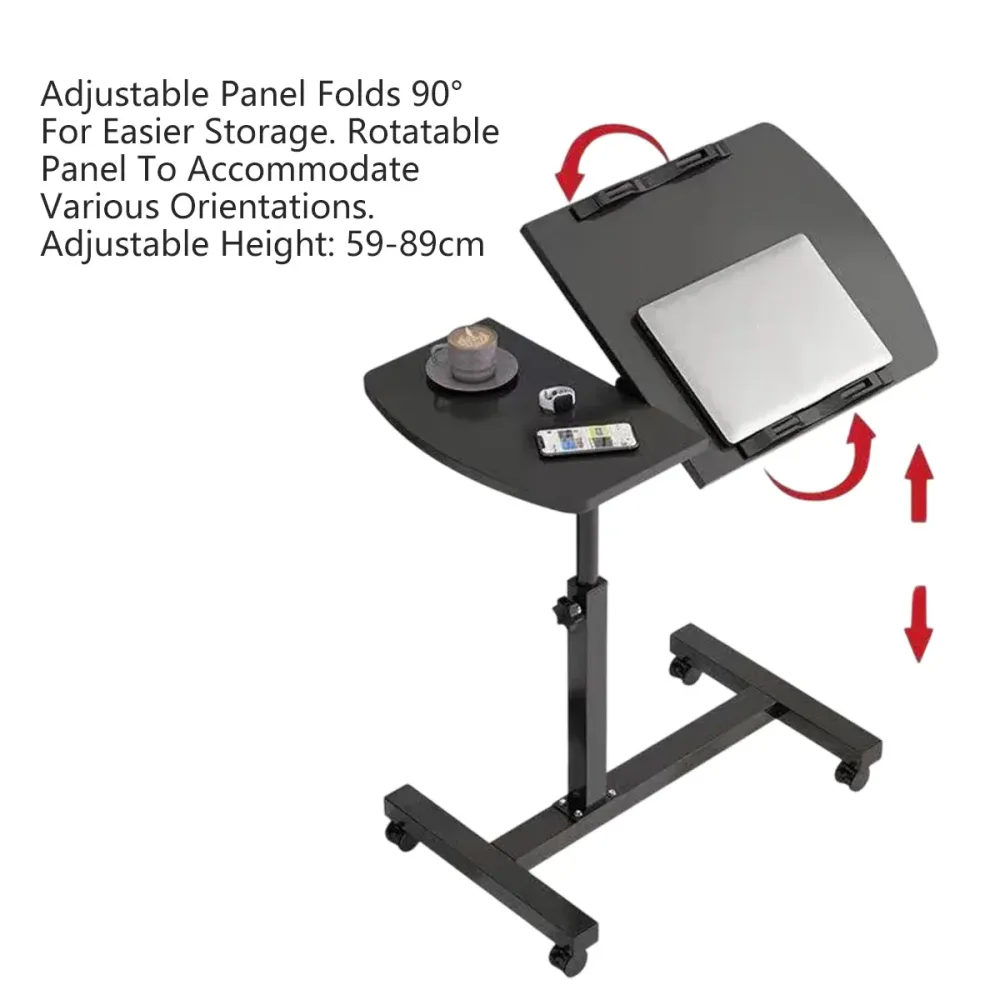 Bedside Table Mobile Height Adjustable Rotatable with Wheels Sturdy Durable