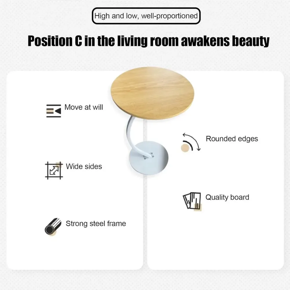 C Shaped Snack Side Table for Sofa Couch Small End Table for Living Room Bedroom