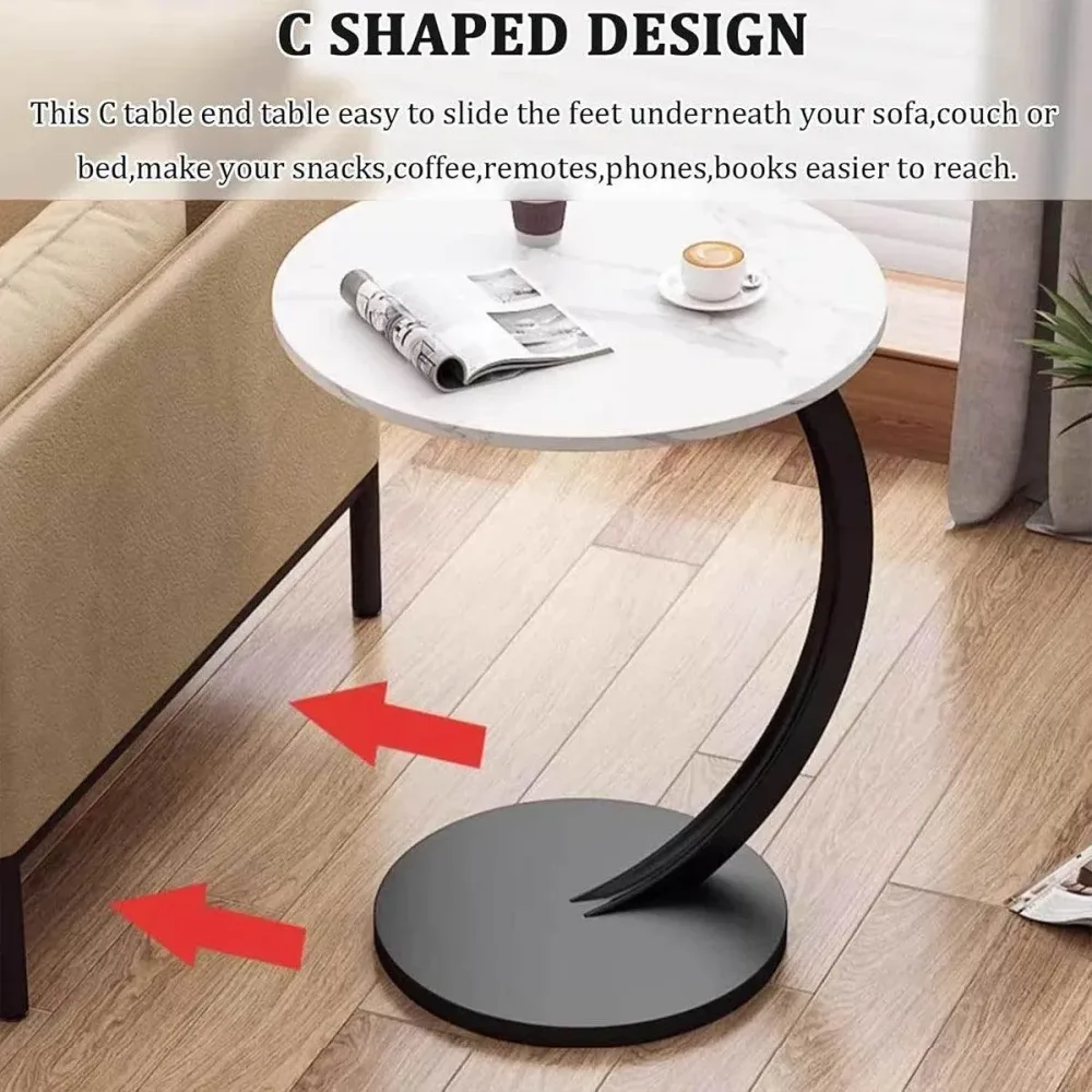 C Shaped Snack Side Table for Sofa Couch Small End Table for Living Room Bedroom