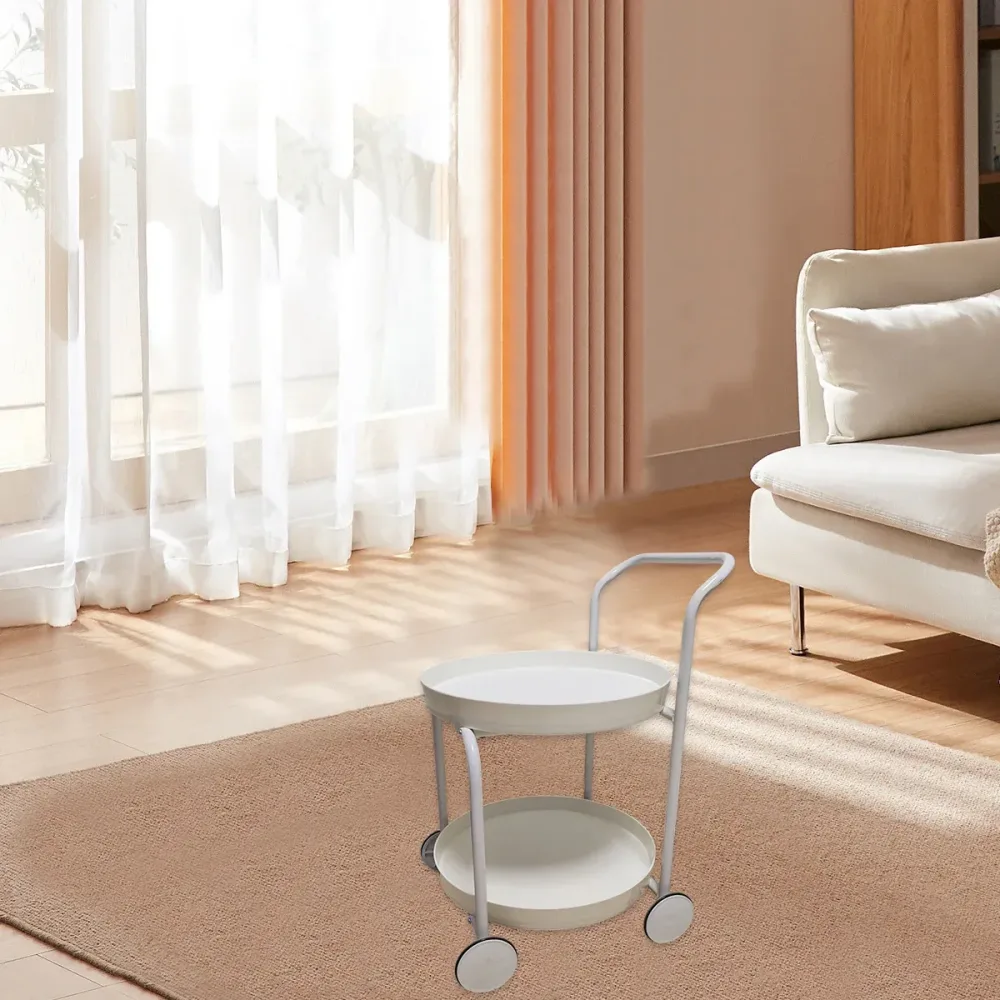 Movable Side Tea Table Armrest Double-Layer Storage For Family Sofa Cart Shelf