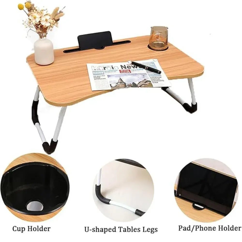 Laptop Bed Table Foldable Lap Standing Desk w/ Cup Slot for Indoor Picnic Tray