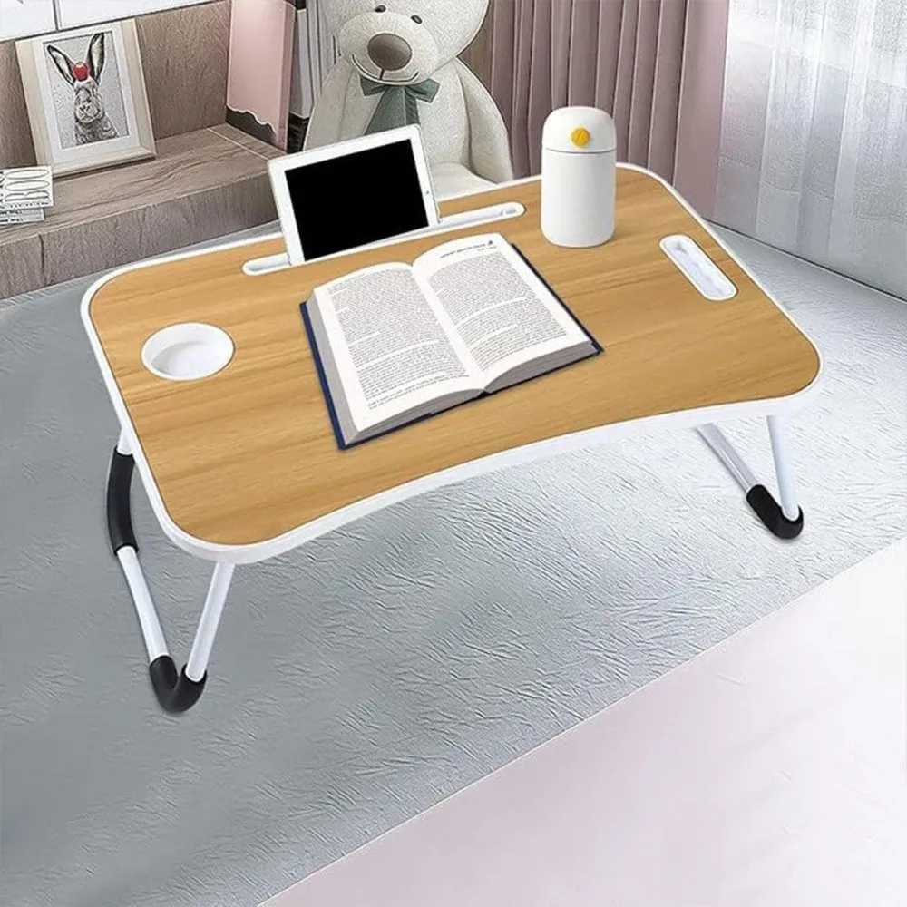 Laptop Bed Table Foldable Lap Standing Desk w/ Cup Slot for Indoor Picnic Tray