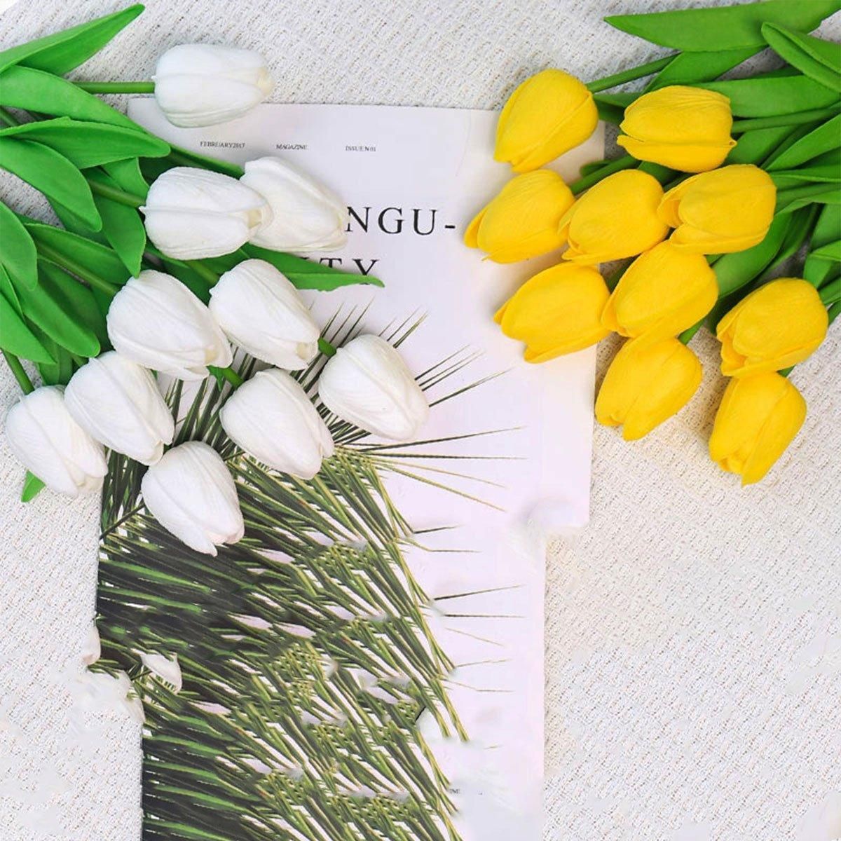20PCS Real Touch Artificial Tulip Bouquet Fake Flowers for Home Wedding Decor