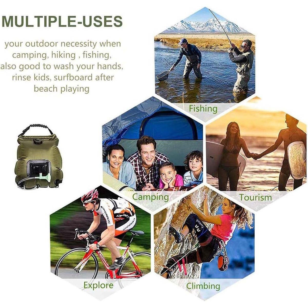 20L Camp Shower Bag Solar Heat Water Pipe Portable Camping Hiking Travel Outdoor