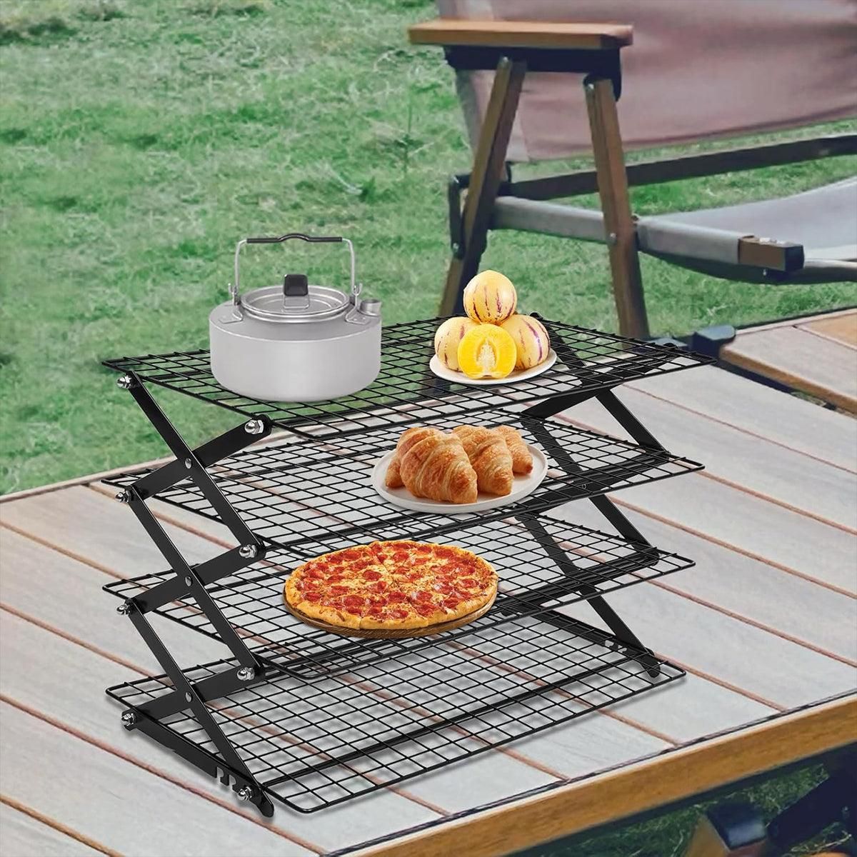 3/4 Tier Camping Dining Rack Iron Shelf Portable Picnic Rack Foldable Storage