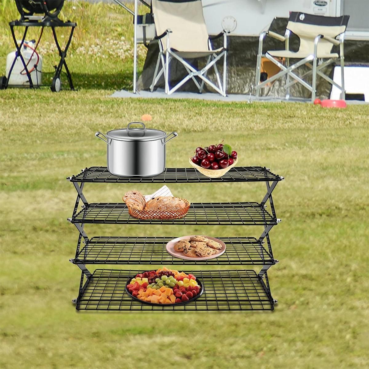 3/4 Tier Camping Dining Rack Iron Shelf Portable Picnic Rack Foldable Storage